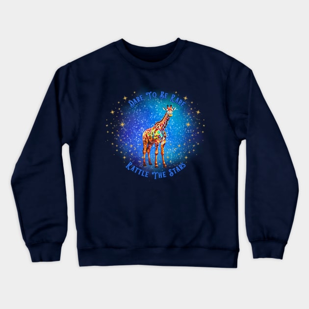 Dare to be Rare, Rattle the Stars Inspirational Giraffe, Neurodivergence Crewneck Sweatshirt by Nebula Nexus